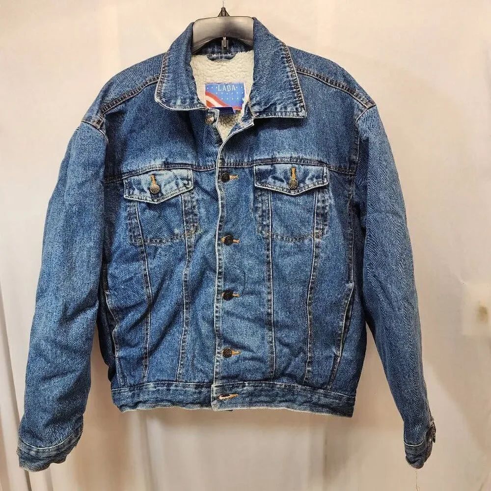 LADA Brand Men’s Large Vintage Denim Sherpa Lined Jacket Button-up